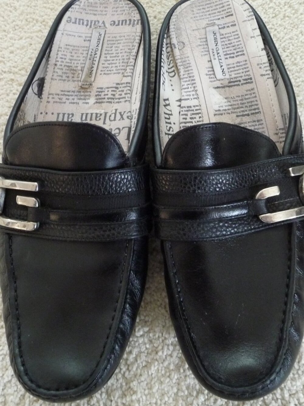 JOHN GALLIANO PARIS 6734 JG LOGO BLACK LEATHER SLIP ON/MULES MAN 44.5 EU/ 12 US